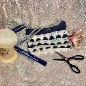 BOHO Denim & Lace Purse Dual Straps Arm Or Shoulder Wear as Crossbody
